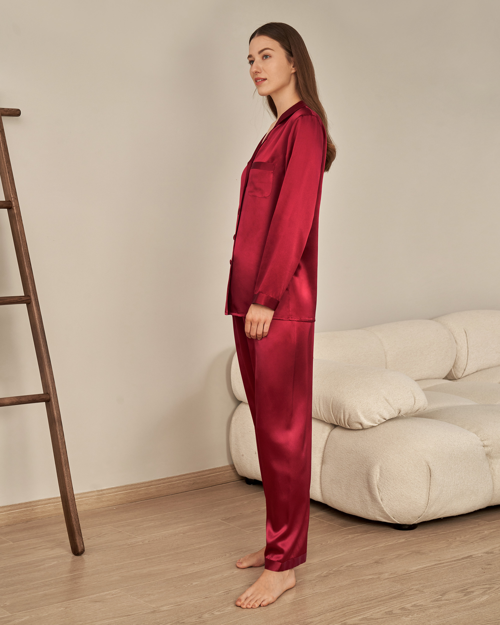 LILYSILK 22MM Schlafanzug Seide Damen Hautfreundlich und atmungsaktiv Rotwein S Deutschland