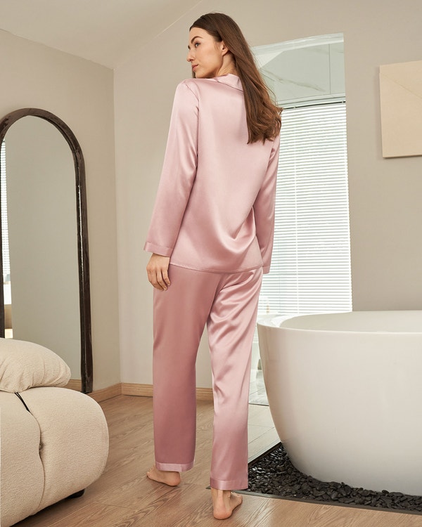 22 Momme Lang elegant Seide Pyjamas Nachtwäsche Damen