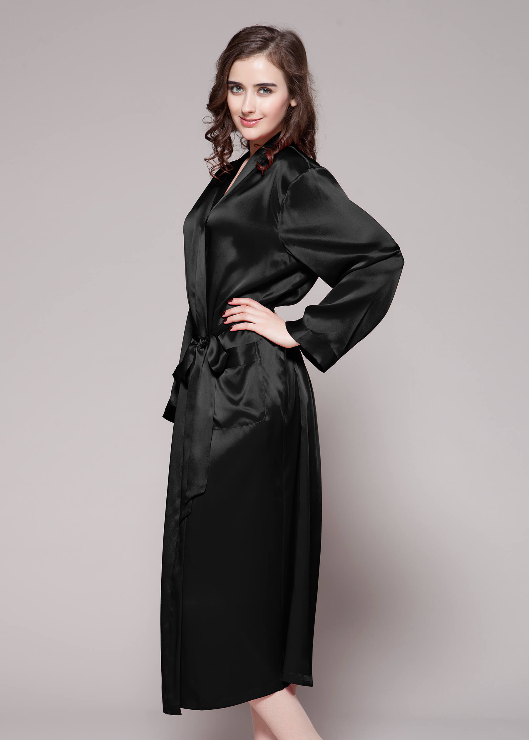 Black satin robe with hood sale