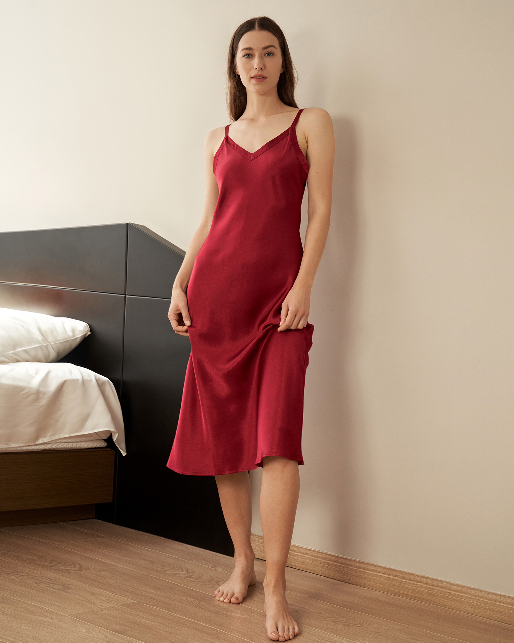 Red Silk Satin Gown With Sequin Detail – Rodarte