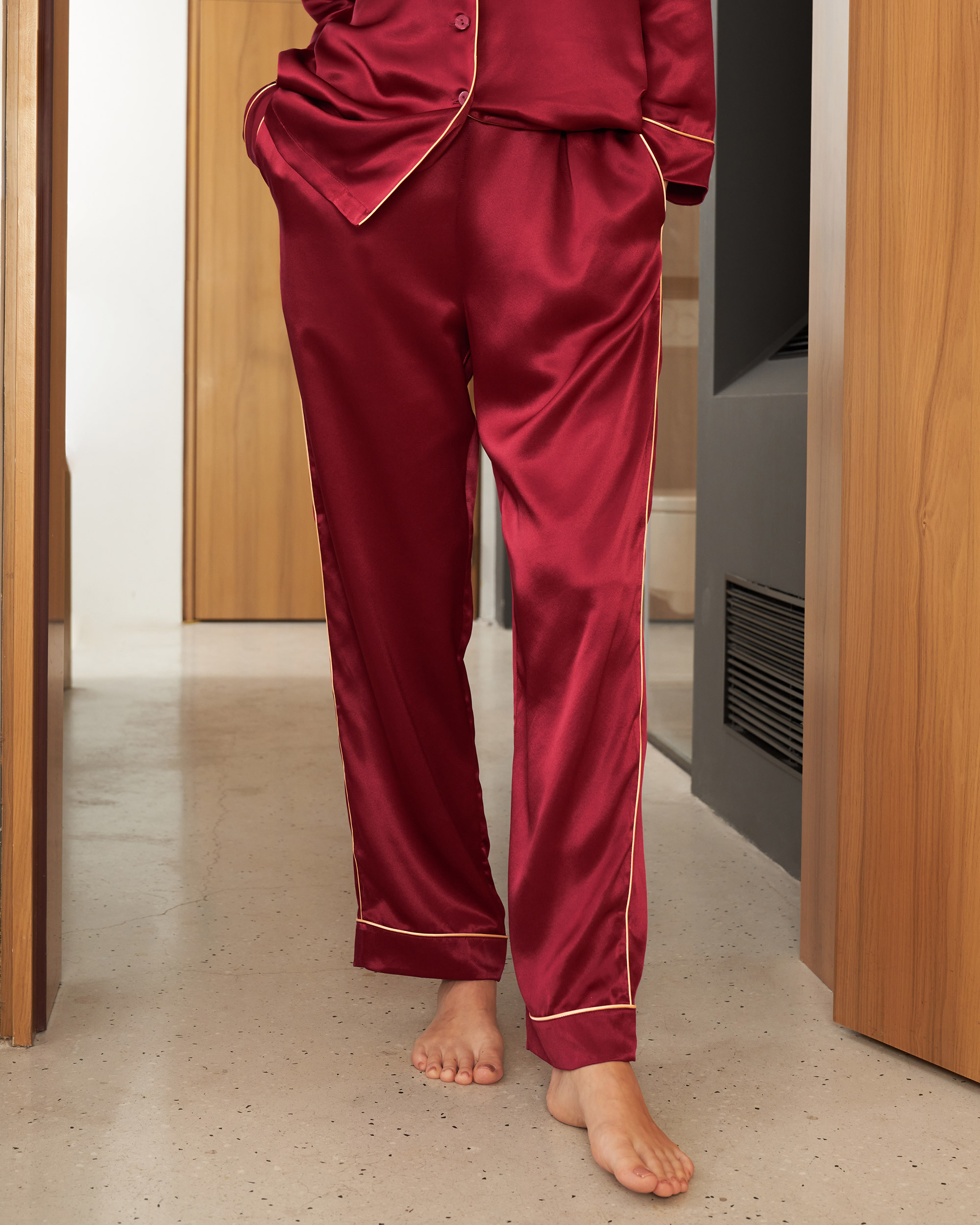 LILYSILK Seiden Pyjama Set Damen Rotwein Deutschland 100% Seide Glänzend Super Weich XS