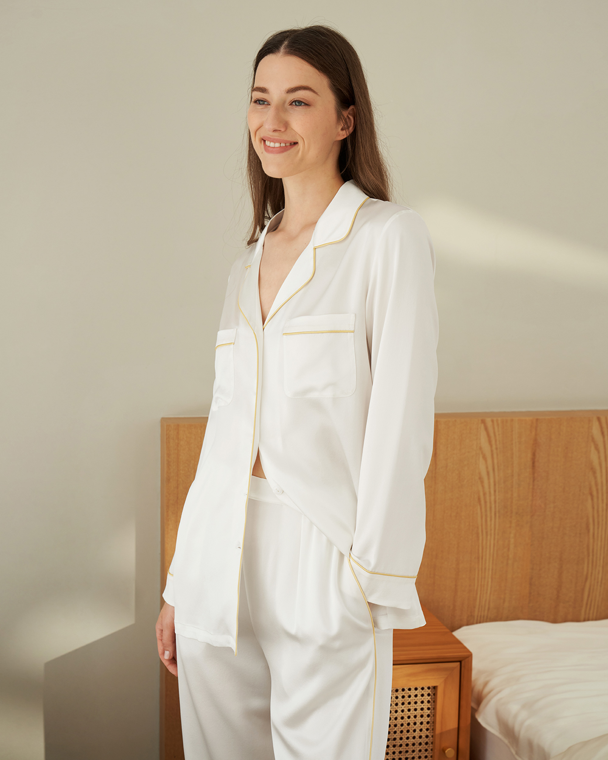 LILYSILK Seide Pyjama Damen Weiß Deutschland 100% Grade 6A Maulbeerseide Elastische Taille Hygroskopisch XS