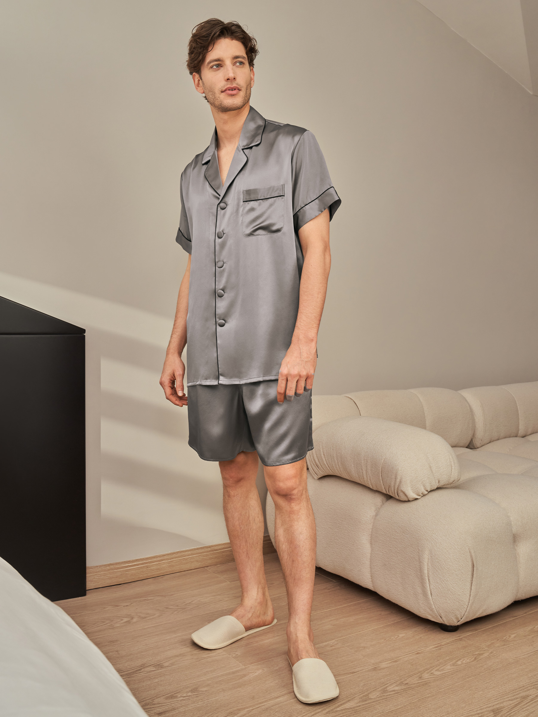 LILYSILK Pyjama Soie L Gris Foncé