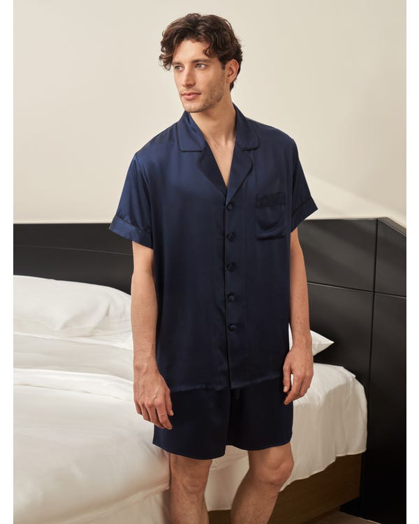 Suite De Pyjama En Soie Courte Bordure Noire Pour Homme