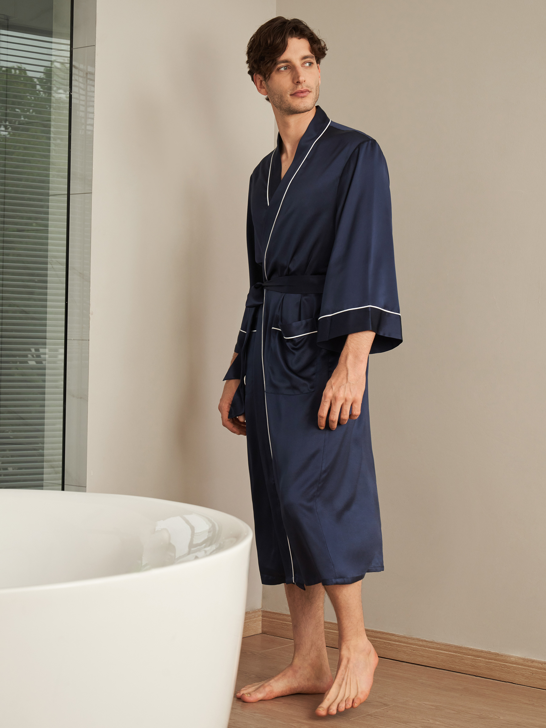 TowelSelections Men's Robe, Fleece Cotton, Terry-Lined Water Absorbent  Bathrobe X-Small/Small Navy at Amazon Men's Clothing store