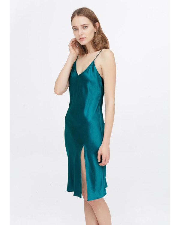 22 Momme V Neck Silk Slit Nightgown XL