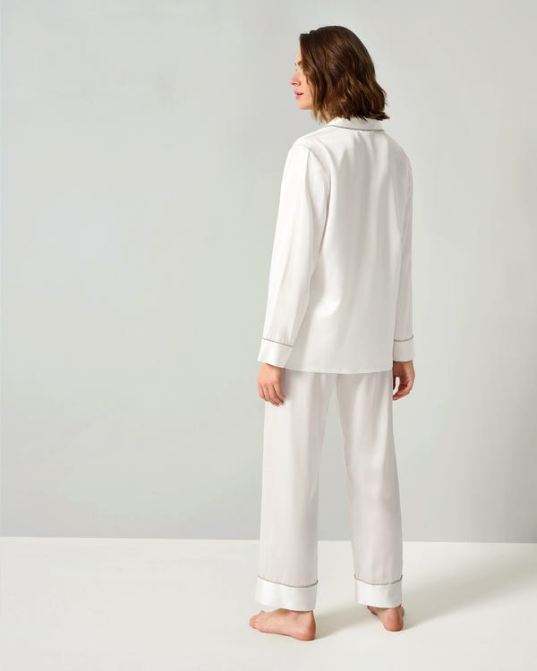Rhinestone Trimmed Silk Women Pyjama Set
