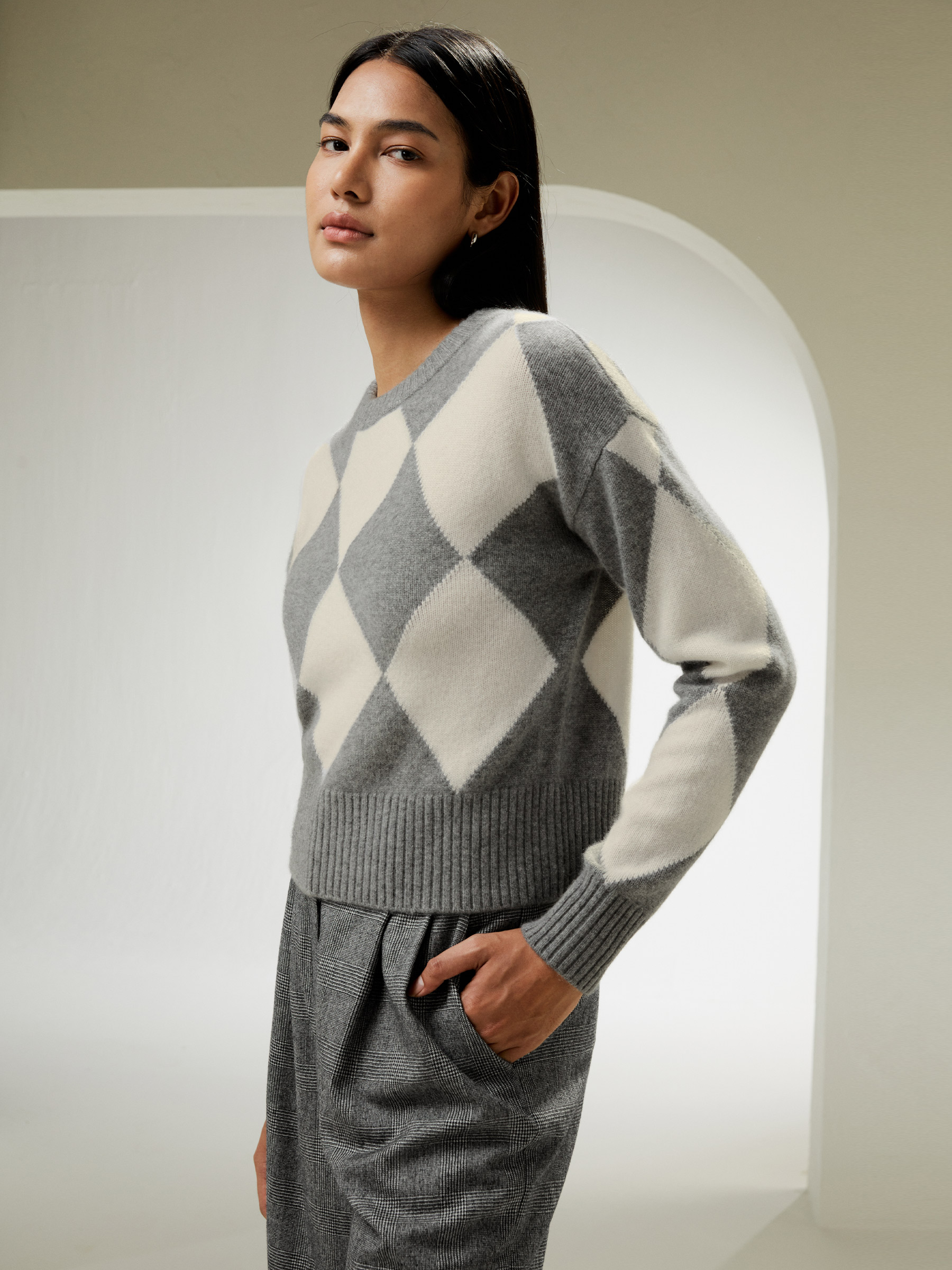 LILYSILK Pull En Cachemire & Motif Losange, Col Rond 100 % Cachemire Doux Pour La Peau Et Respirant L - LILYSILK - Modalova