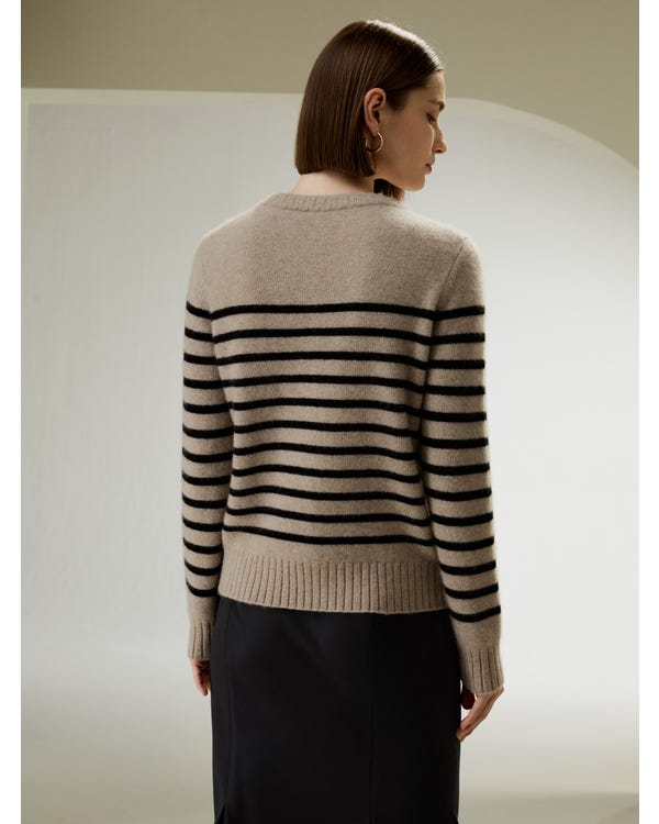Striped Round Collar Cashmere Sweater