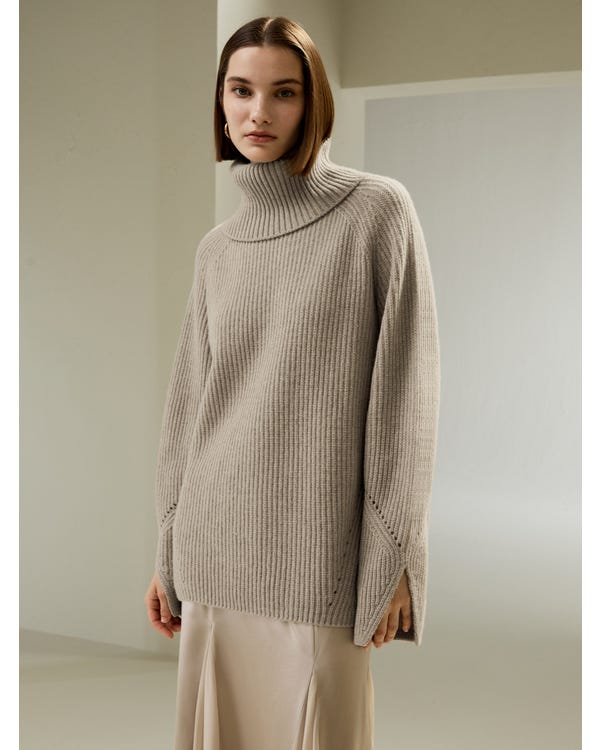 Oversized Merinould Sweater med Slidsærmer