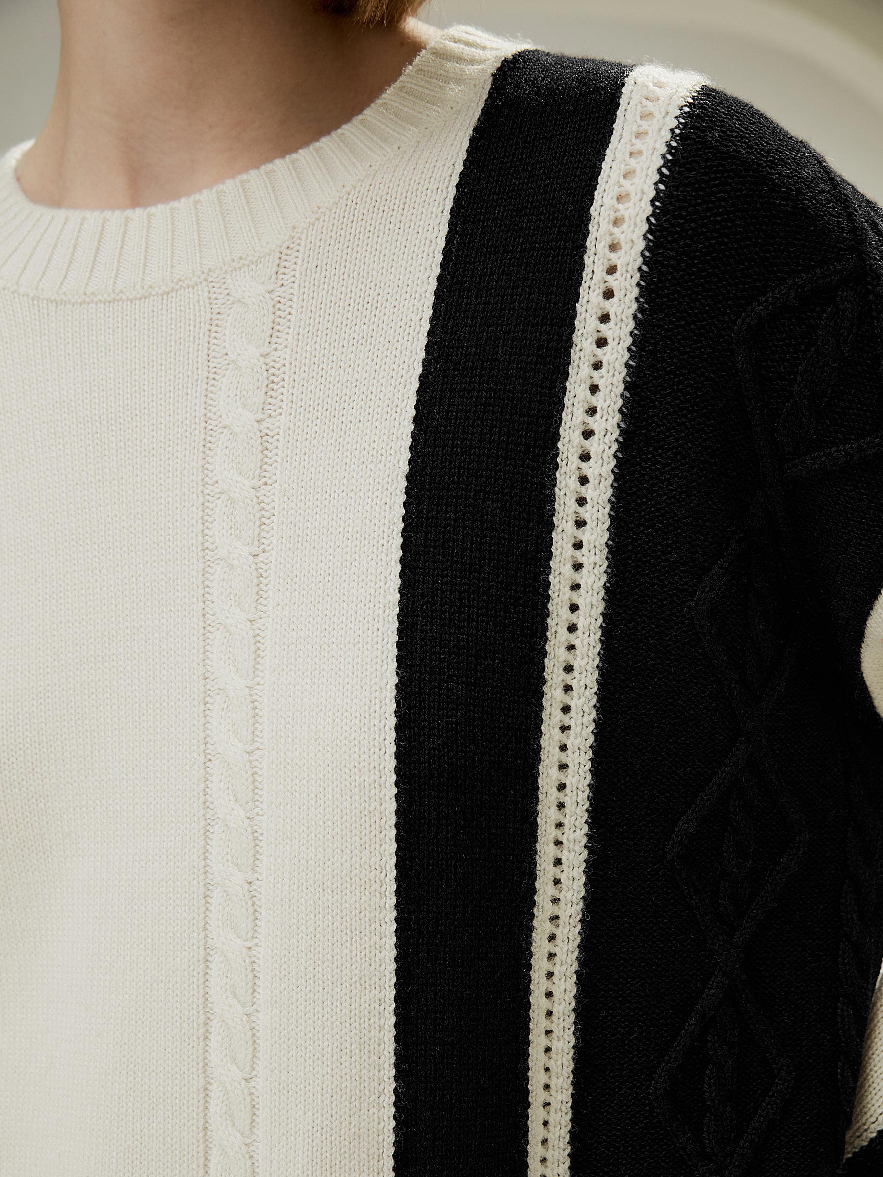 Bicolor stripe knit wool sweater