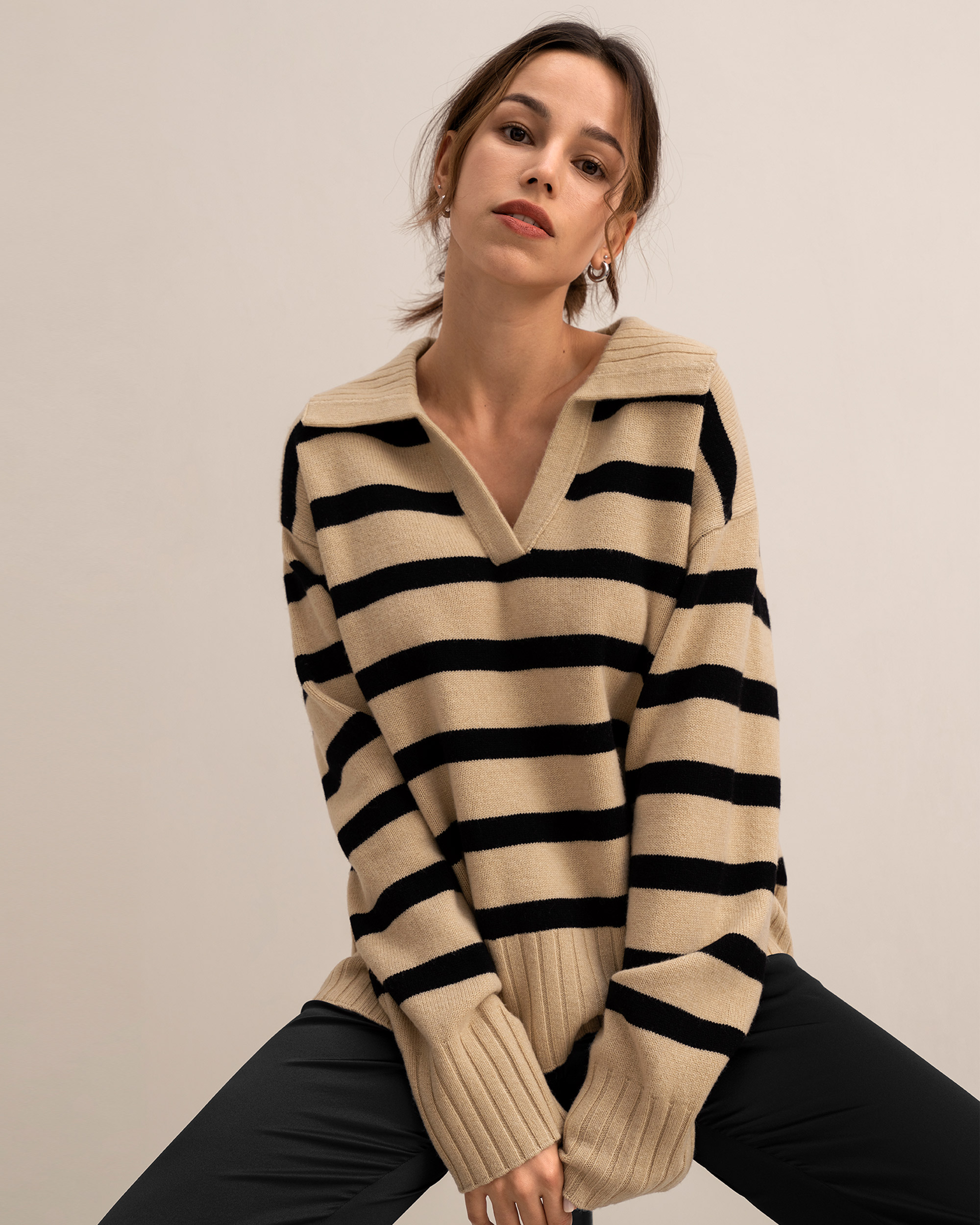 LILYSILK Pull en Laine Le pull à rayures Gilly Black&Toffee Stripes M - LILYSILK - Modalova