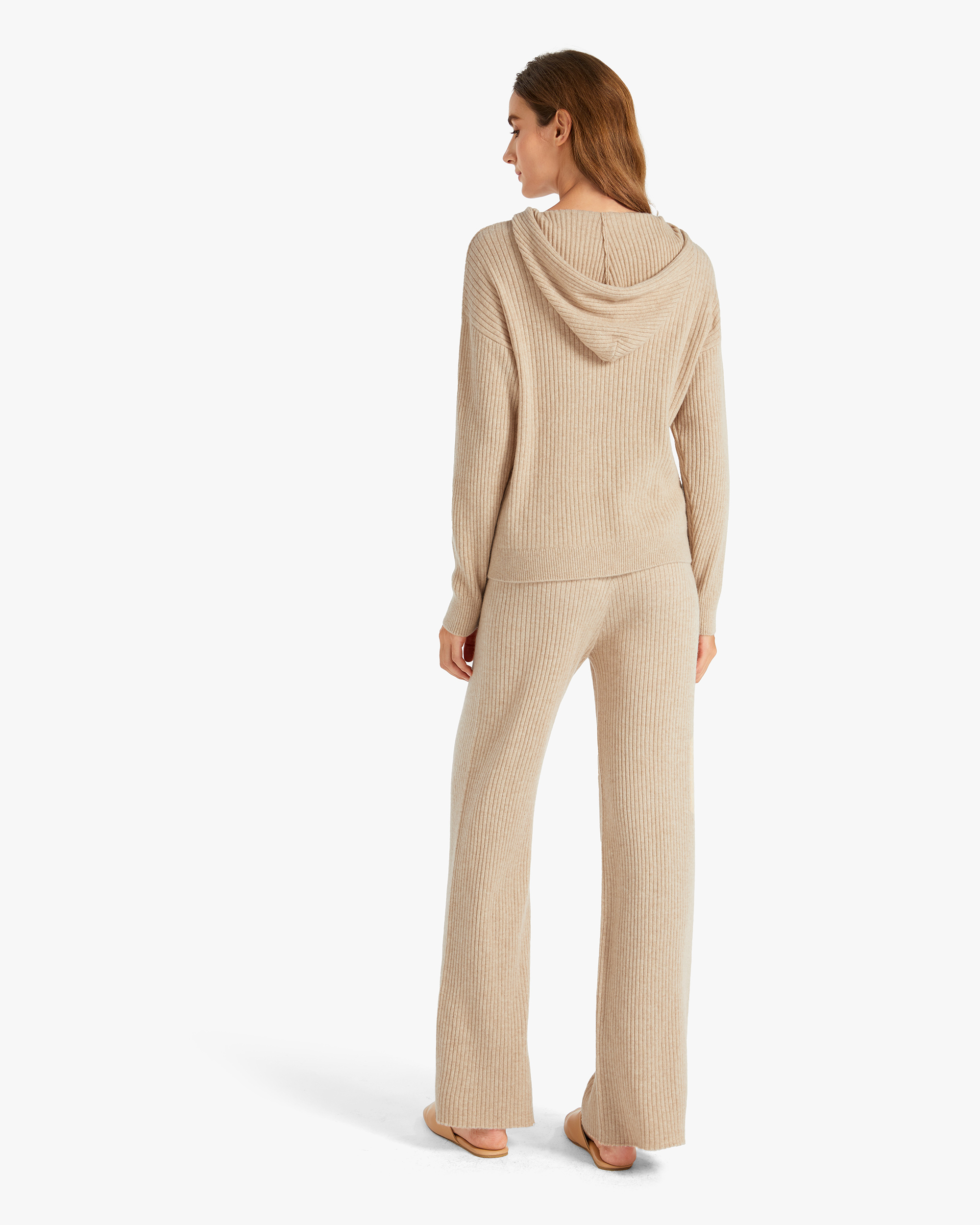 Ribbed Pure Cashmere Hoodie Light Apricot S