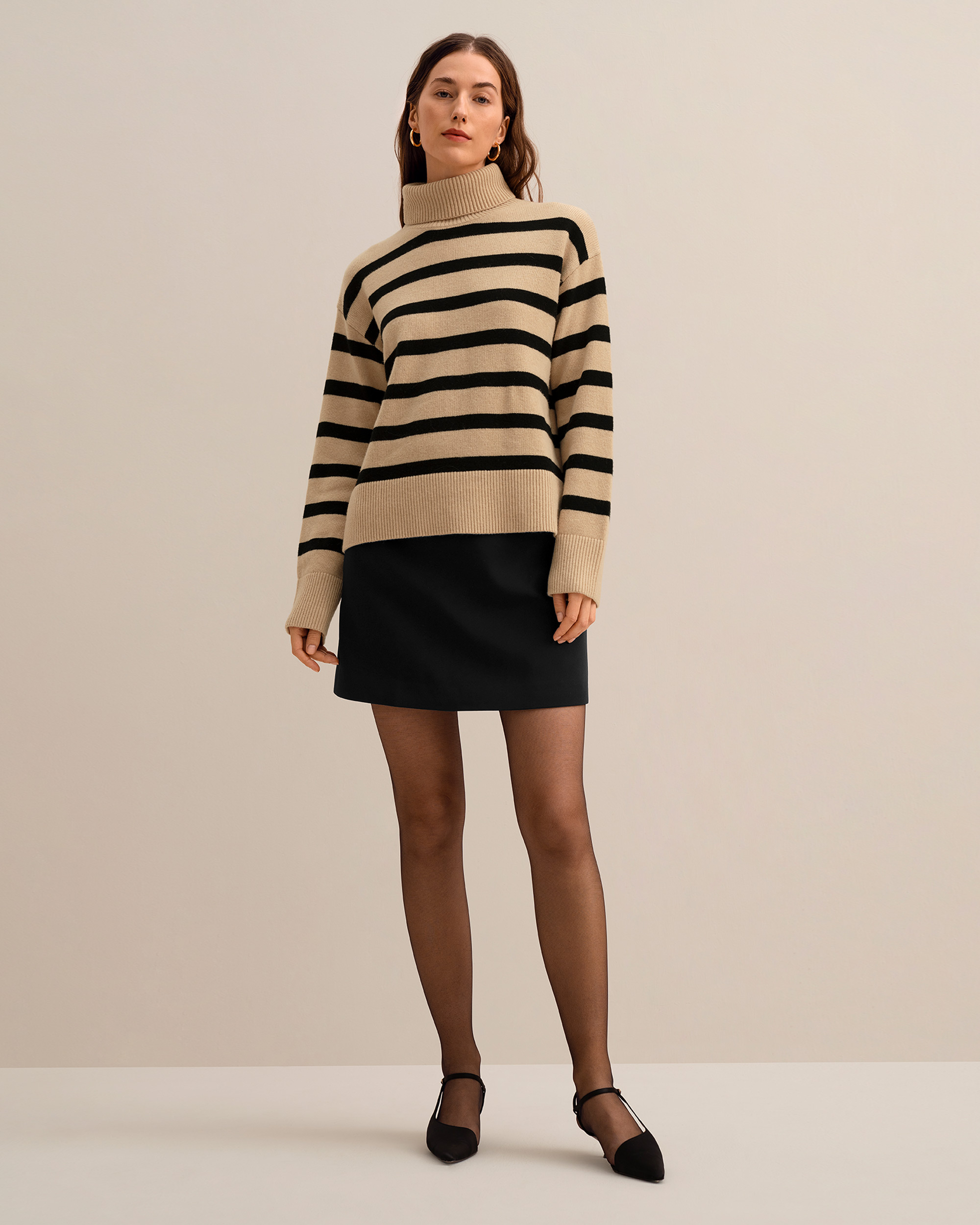 Tarra Stripe Sweater - Stylish Women's Striped Wool Turtleneck Sweater