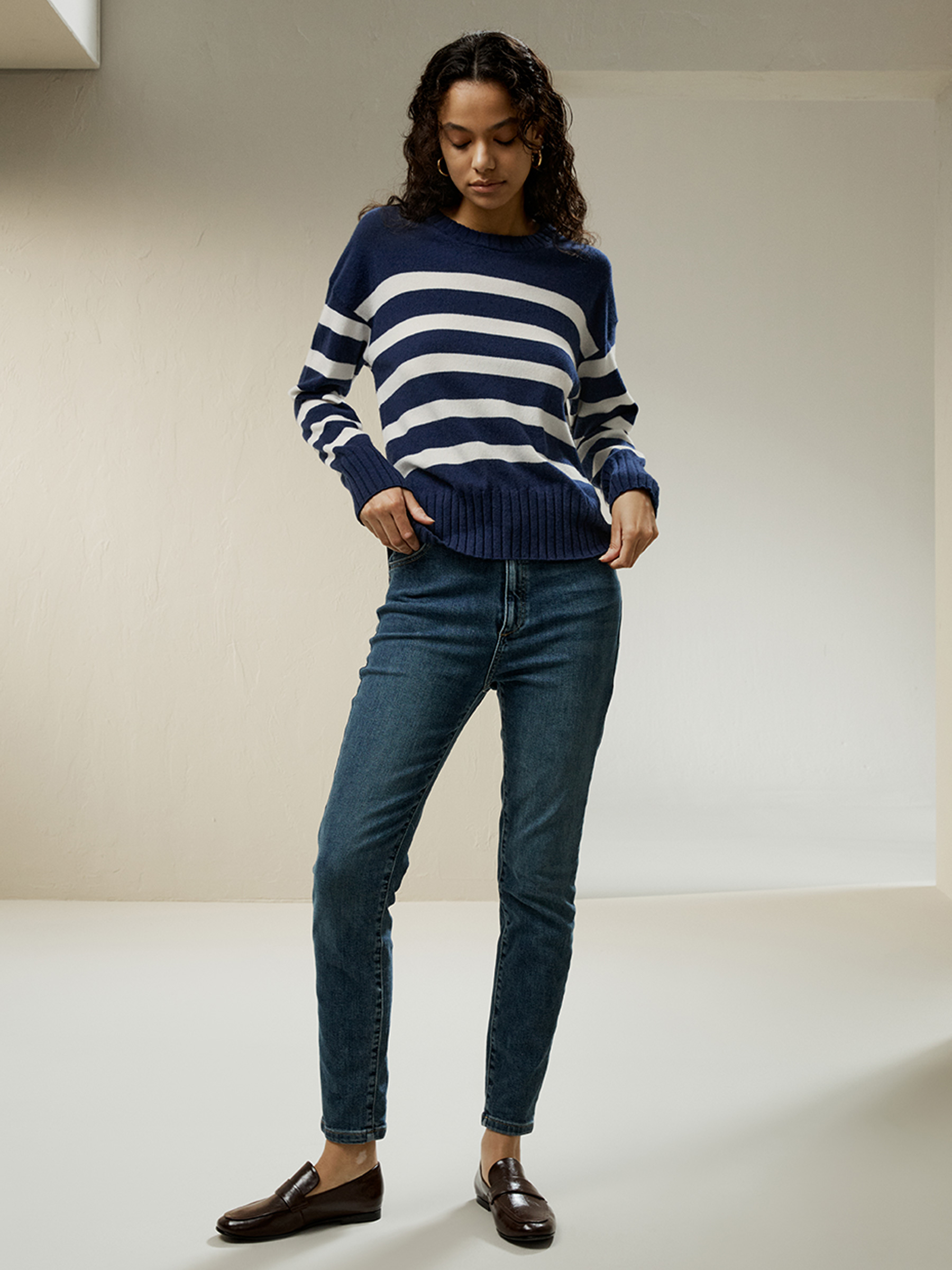 Merino Ultra-fine Sweater Wool Striped Breton