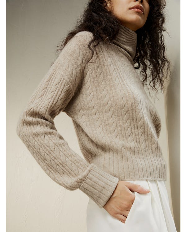 Classic Cable Knit Turtleneck Sweater