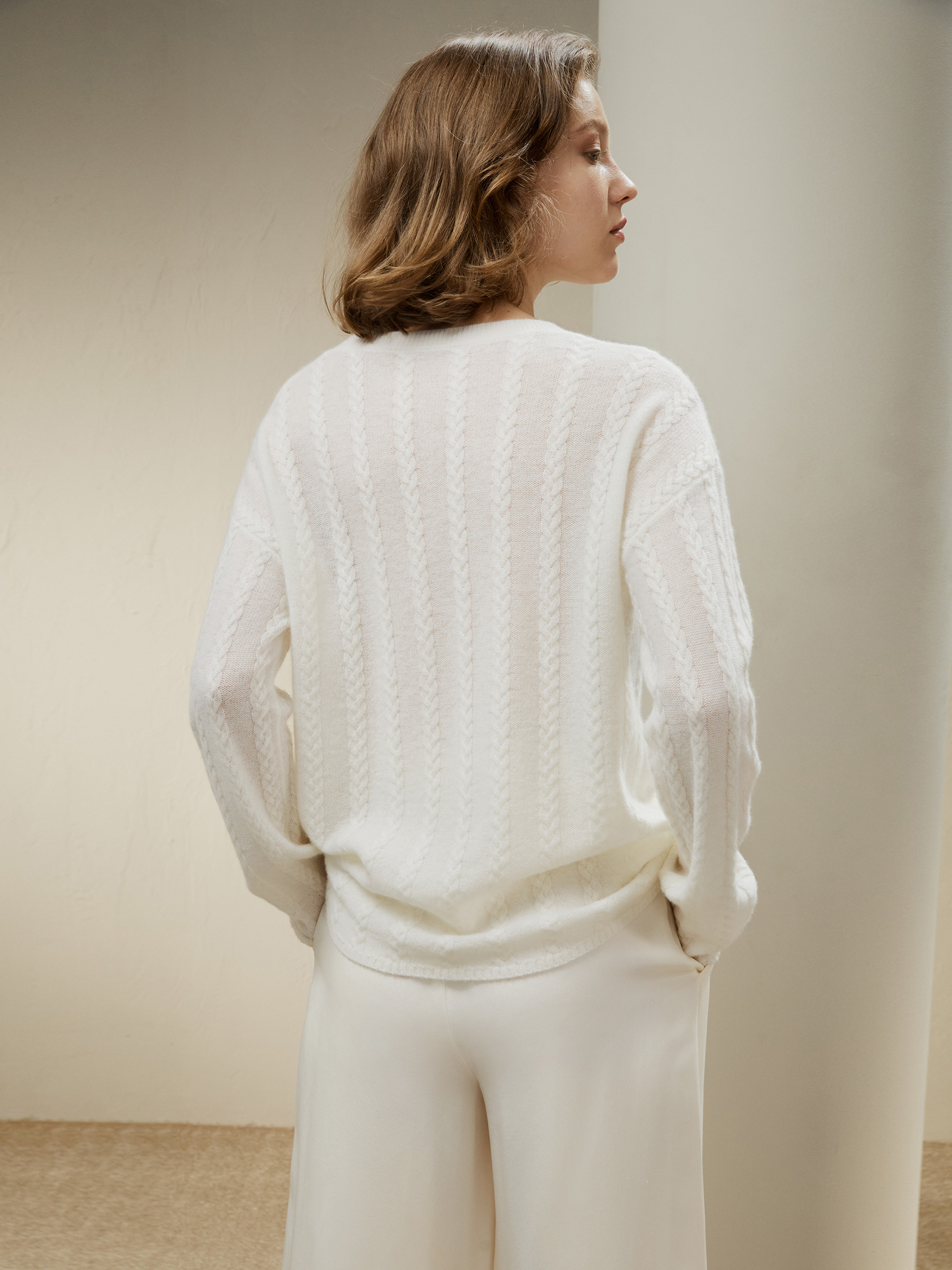 Semi-Sheer Cable-knit Baby Cashmere Sweater