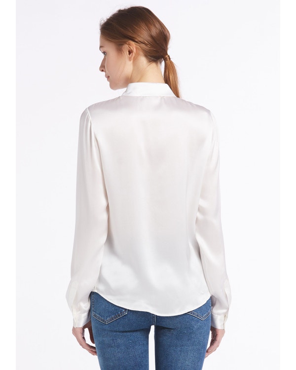 Basic Concealed Placket Silk Shirts White XXL