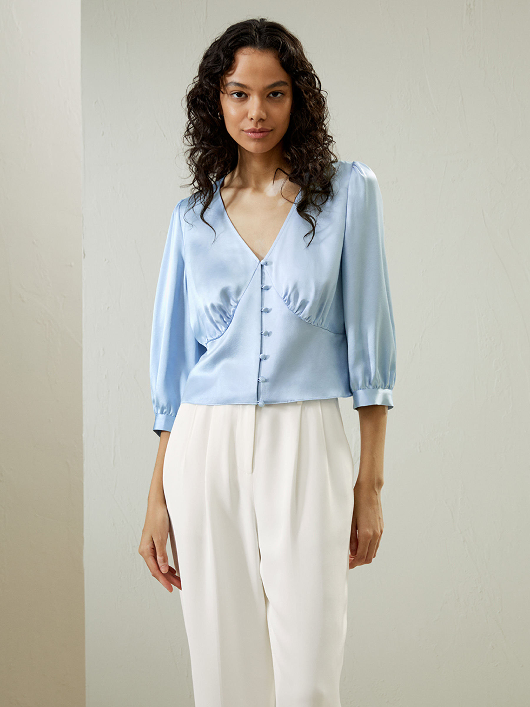 LILYSILK Top En Soie Manches Trois-Quarts, Forme Ajustée Charmeuse De Soie Bon Rapport Qualité-Prix, Respectueux De La Peau 32 - LILYSILK - Modalova