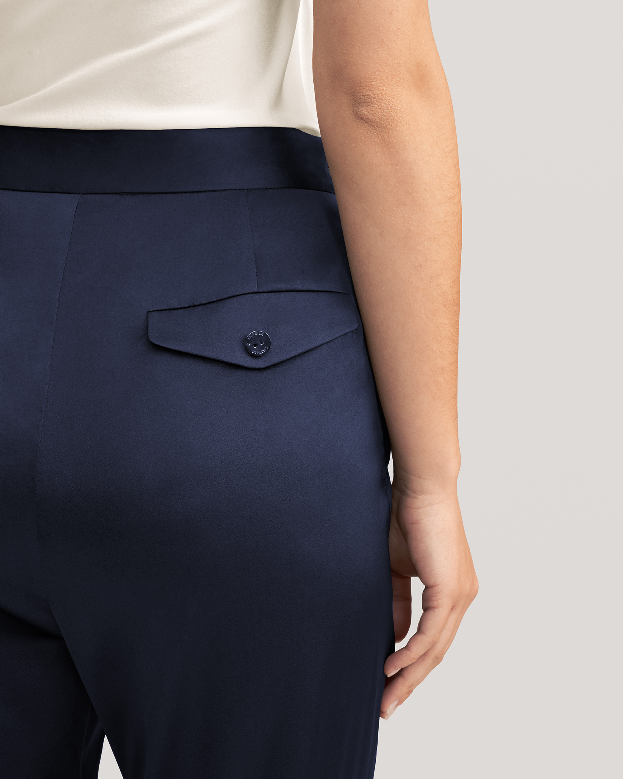 Comfort Fit Silk Cigarette Pants Navy Blue 26B