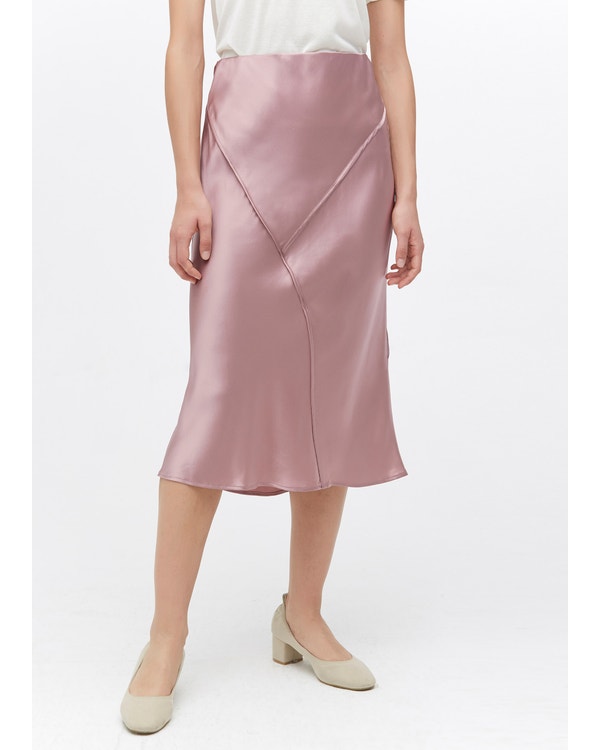 Chic Elegant Silk Midi Skirt Quicksand Pink XS