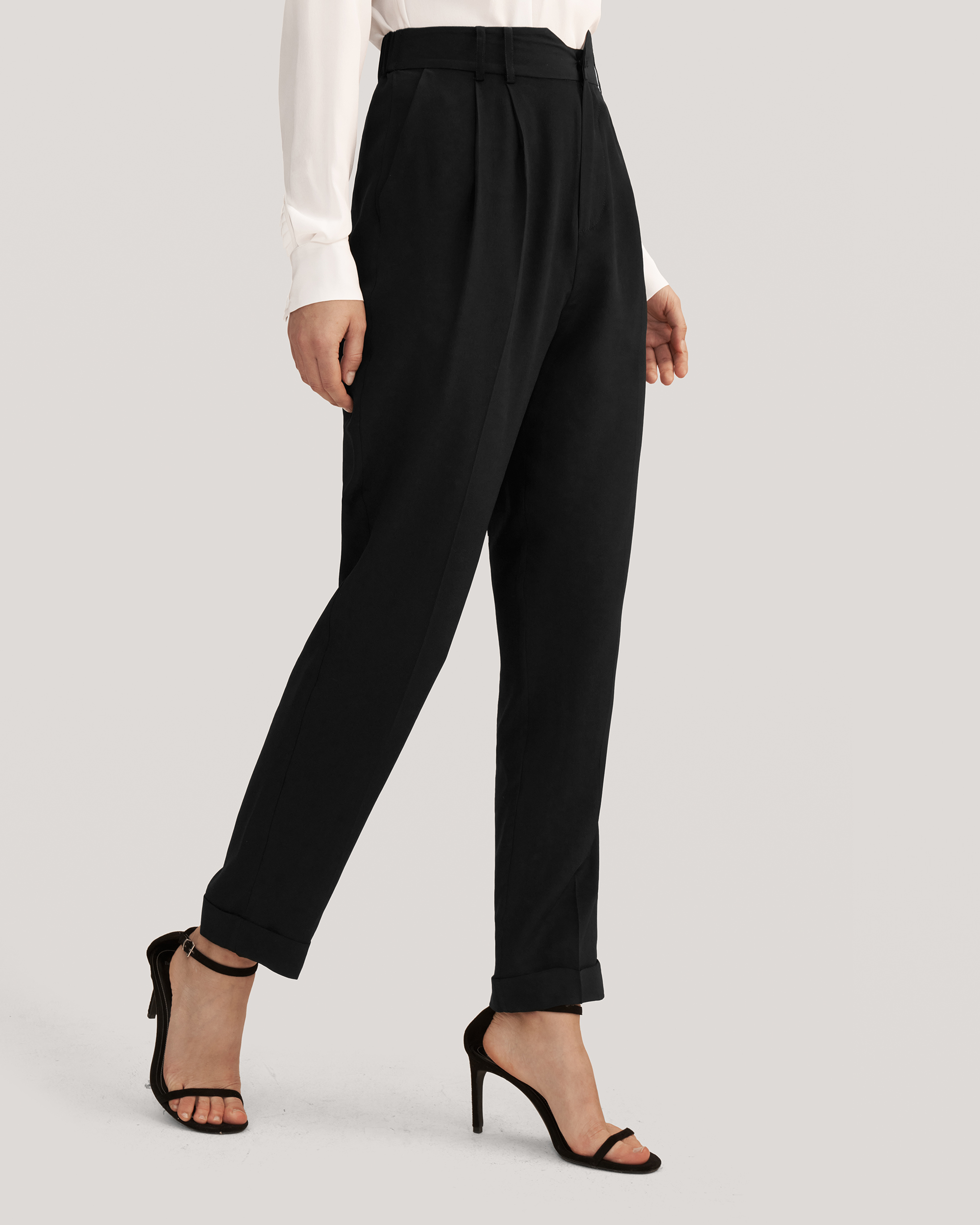 Women Tucked Tapered Silk Pants