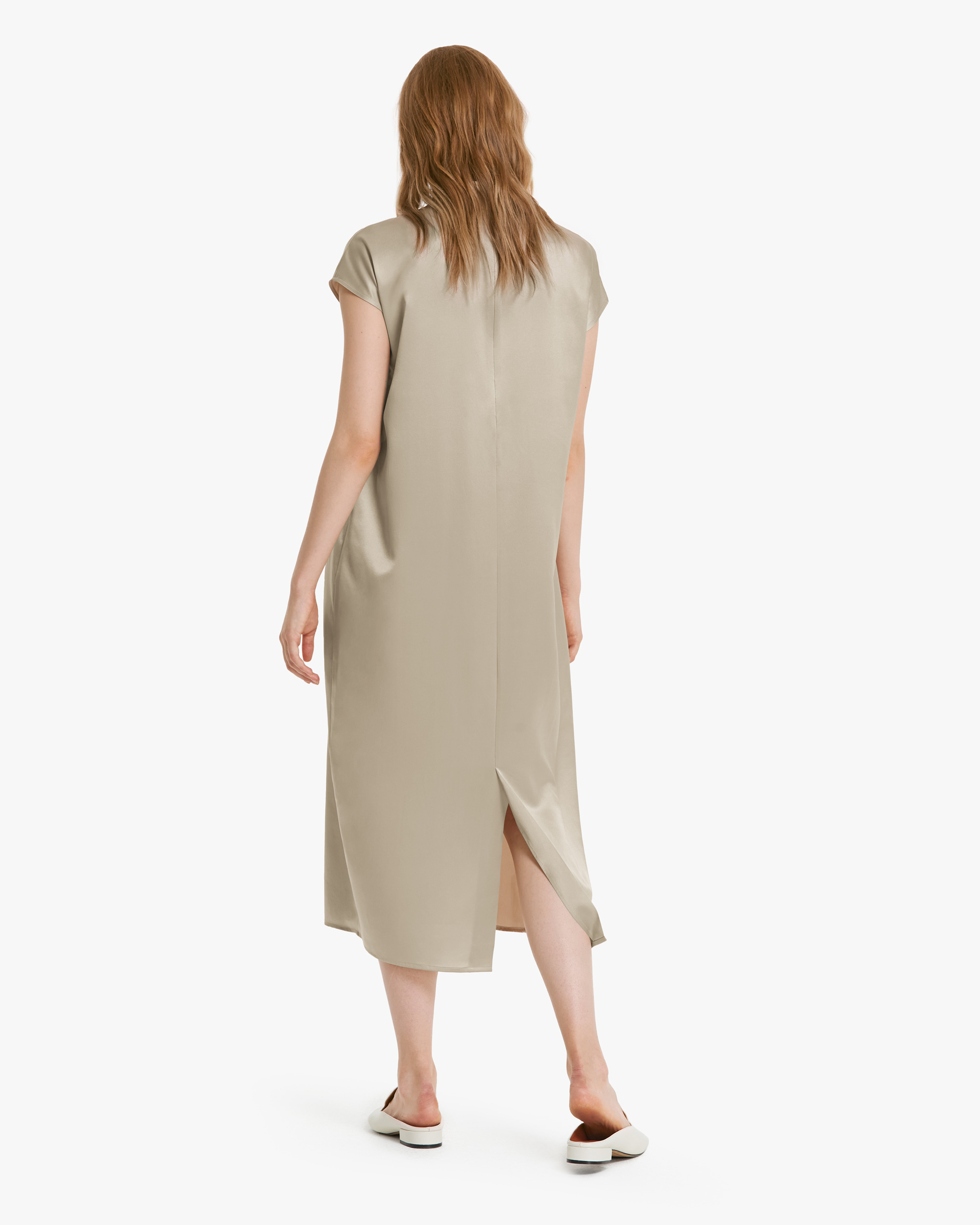 Elegant sleeveless Mulberry Silk Dress Bright Coffee M
