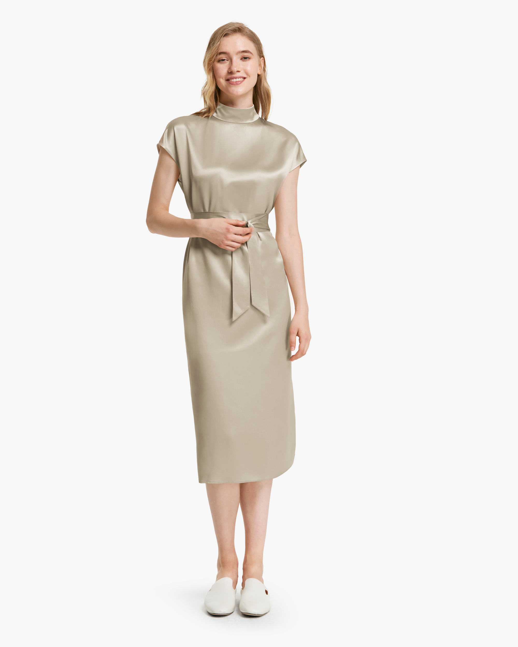 Elegant sleeveless Mulberry Silk Dress Bright Coffee M