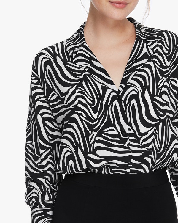 Zebra Print Long Sleeve Silk Shirt Claret S