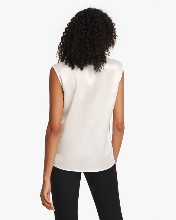 Sleeveless Silk Shirt With Exaggerated Collar