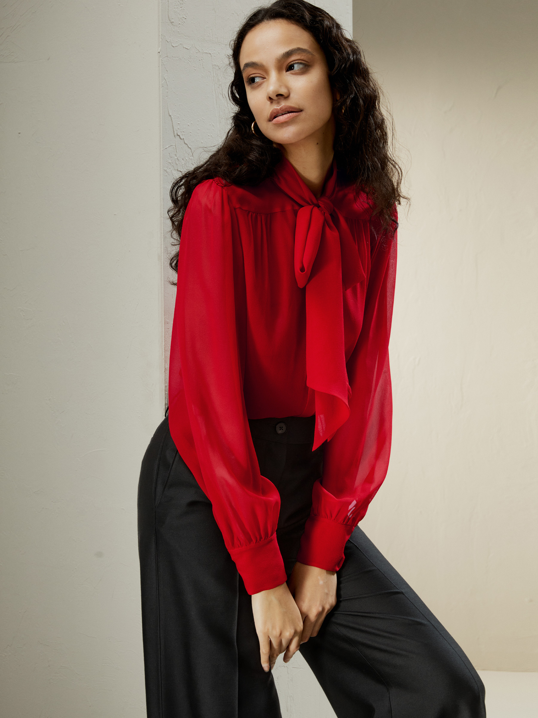 red and black women's blouse