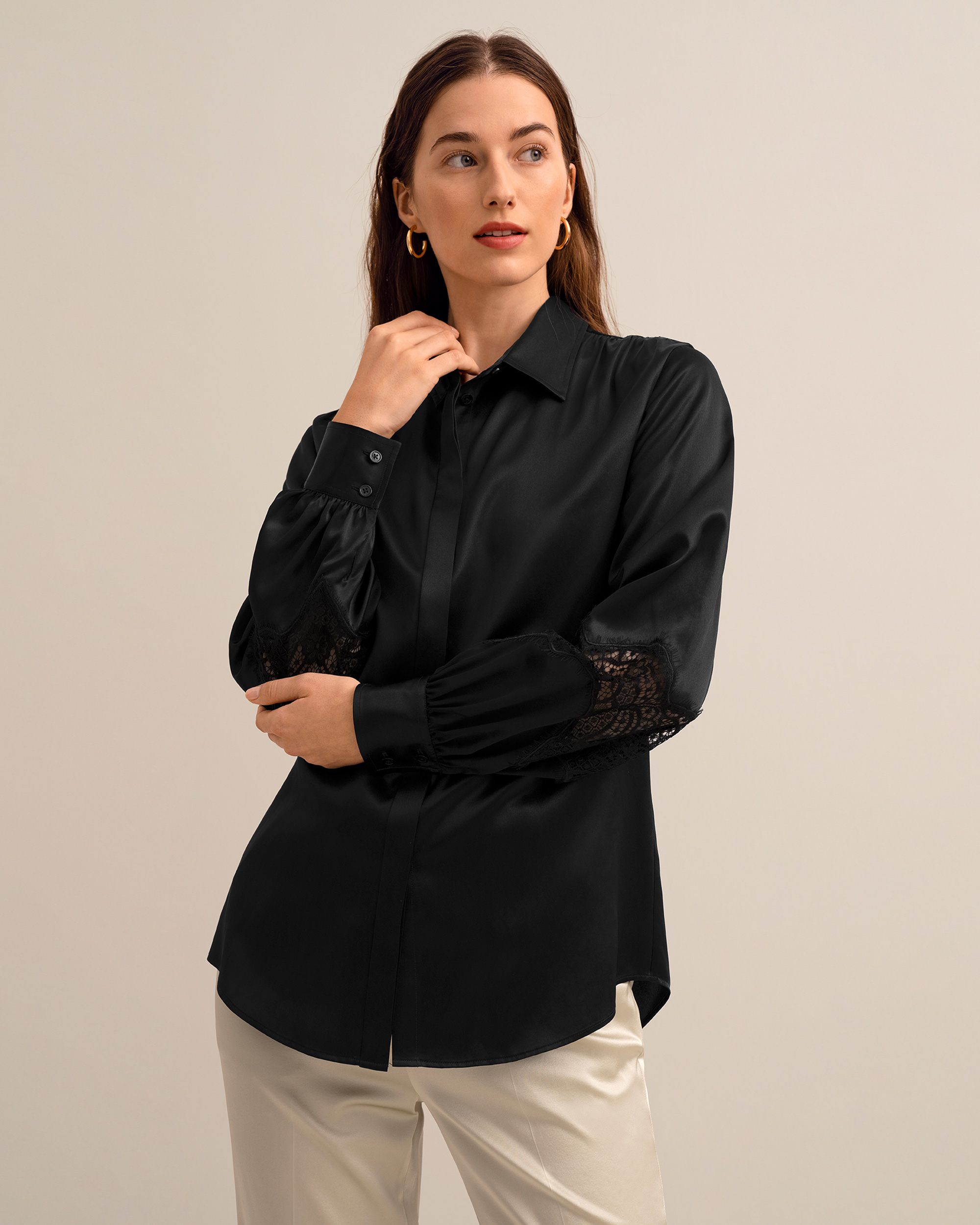 LILYSILK Chemisiers Soie Gracieux Et Féminin Dématique Dentelle Sur Les Manches Léger Et Respirant Chemises XL - LILYSILK - Modalova
