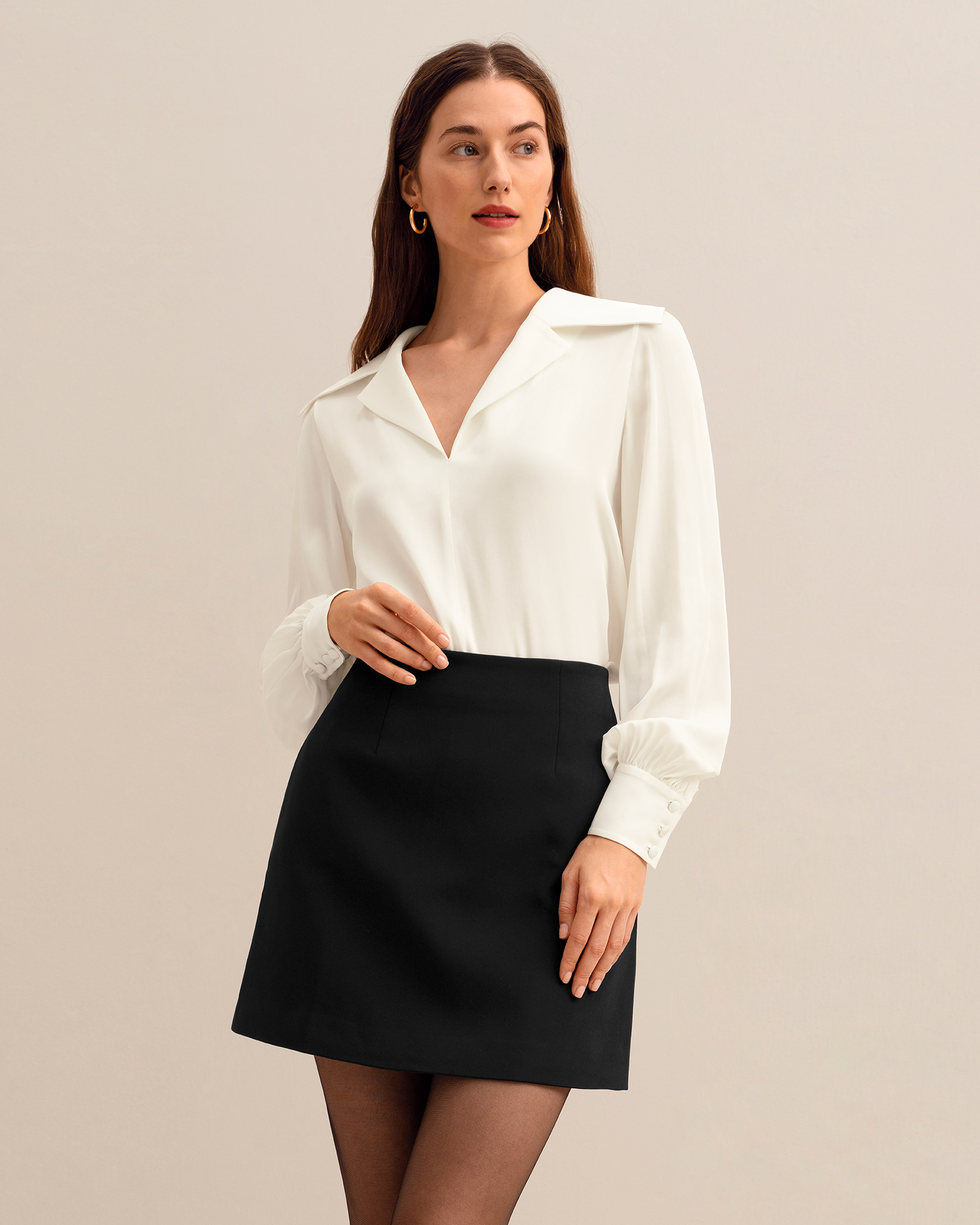 LILYSILK Seidenbluse Deep V-Ausschnitt Pullover Gemütlich und bequem DE Cremeweiß M