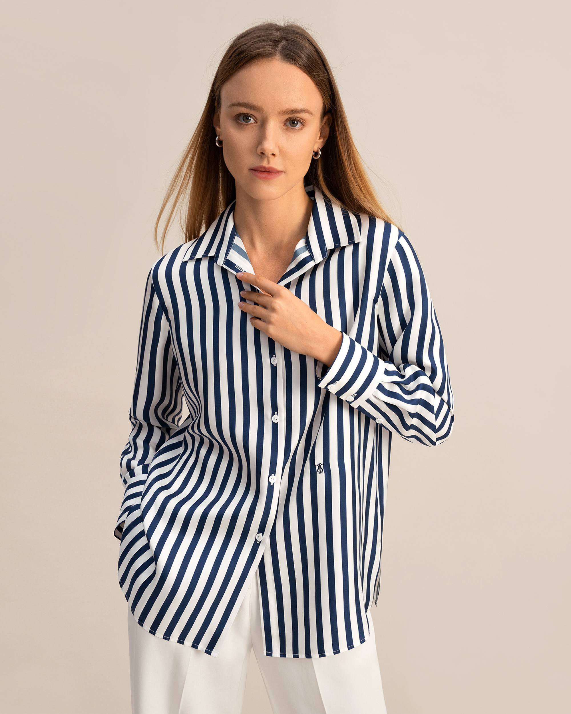 Classic Women\'s Amalfi Blue White Stripe Silk Shirt