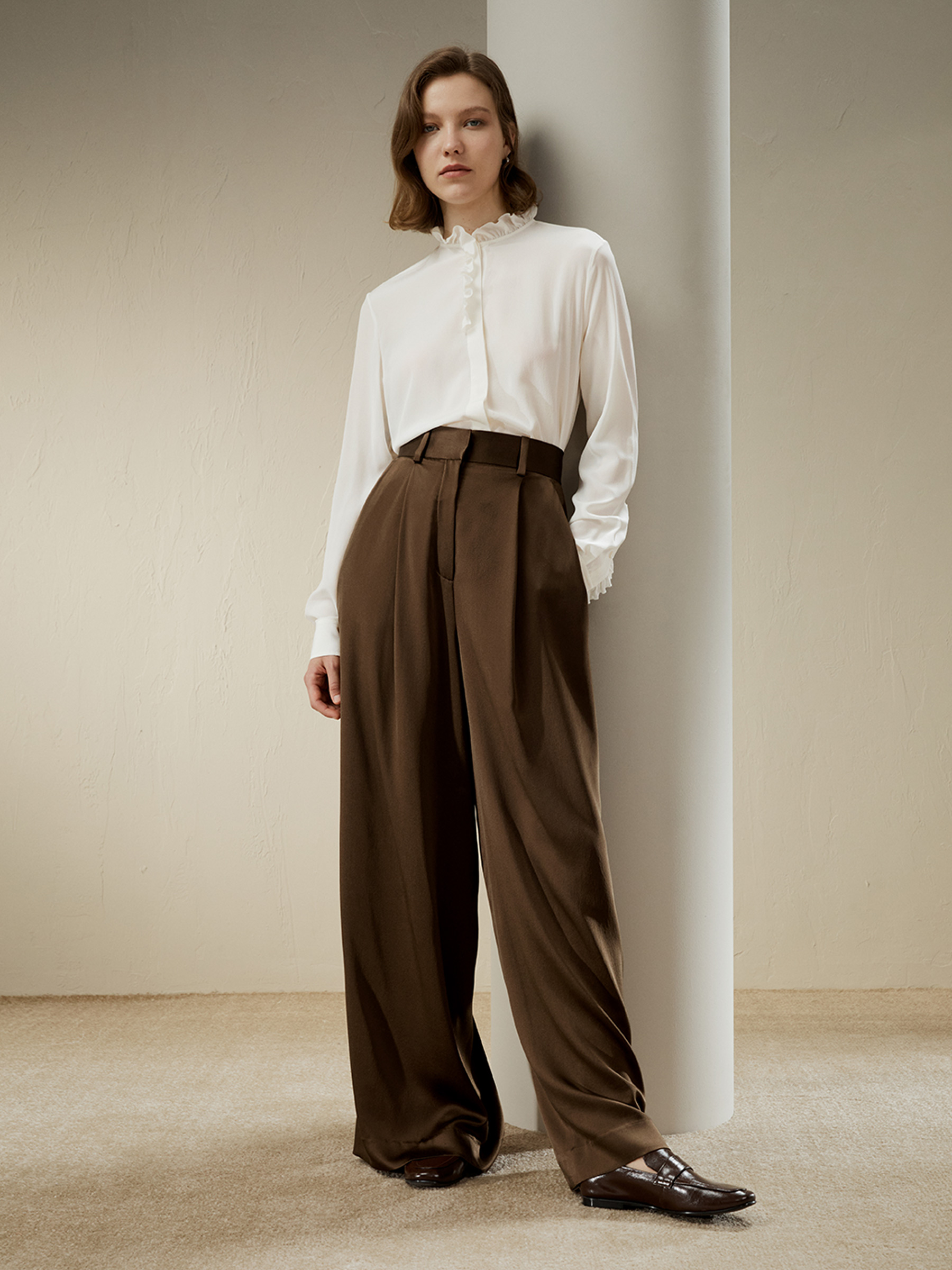 LILYSILK Seiden Bluse Damen 100% Seide Klasse 6A Rüschen An Knopfleiste Und Ärmelbündchen Super Weich Papyrusweiß 38 DE