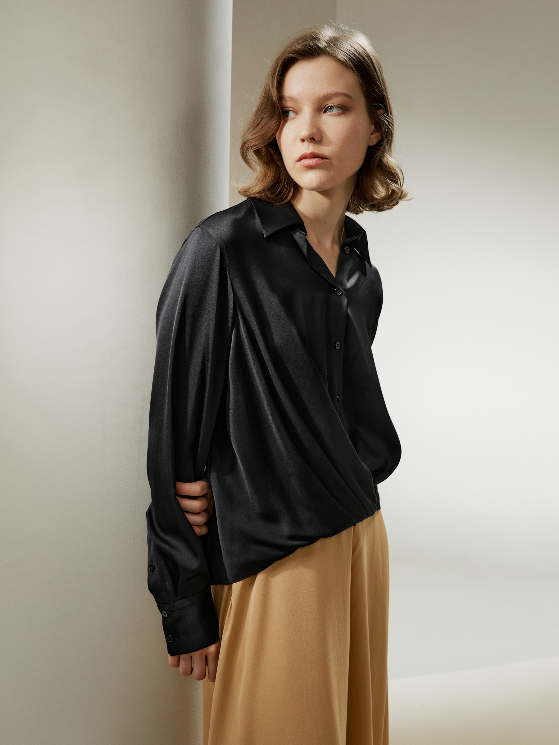 LILYSILK Seiden Bluse Damen Klassischer Stehkragen Super Weich Schwarz S Deutschland