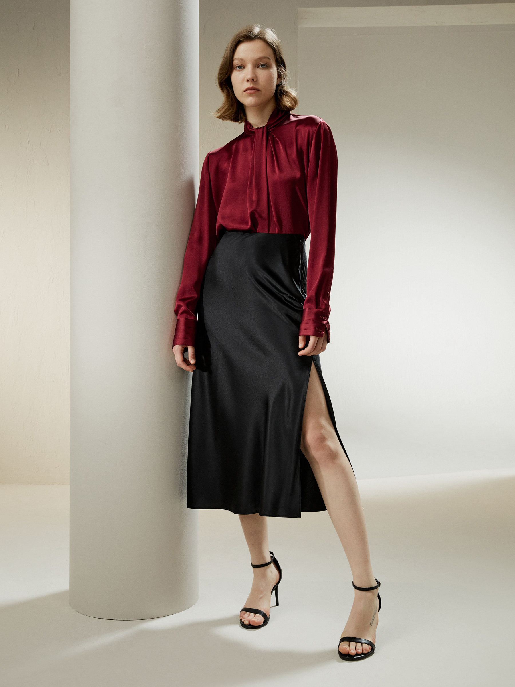 LILYSILK Chemise En Soie Pliages Irréguliers, Satin Froissé 100% Soie Naturelle Doux Pour La Peau Et Respirant 40 - LILYSILK - Modalova