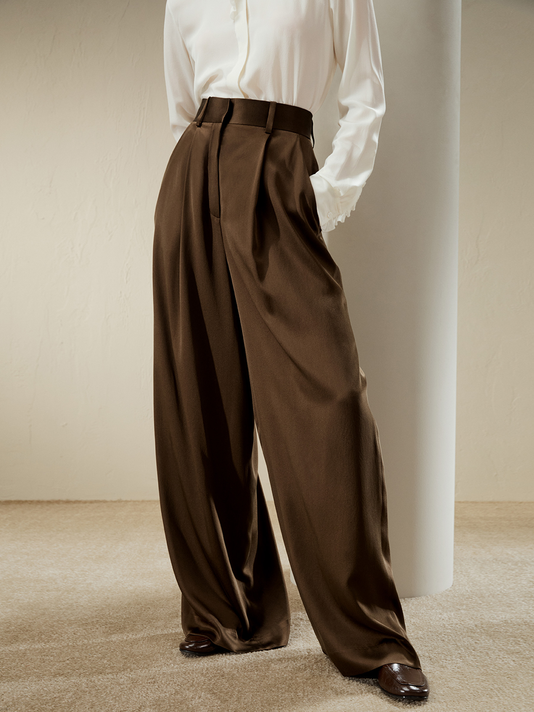 High-Waisted Wide Leg Dense Silk Pants