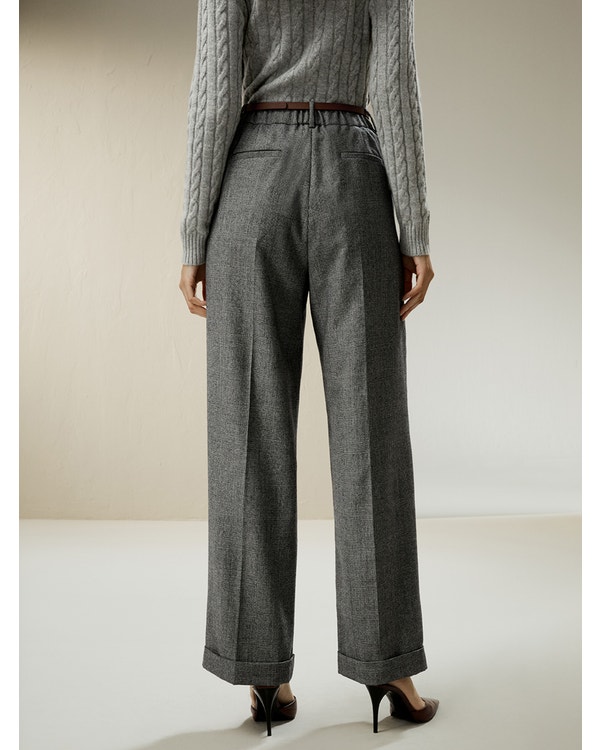 Wide leg wool-flannel suit trousers