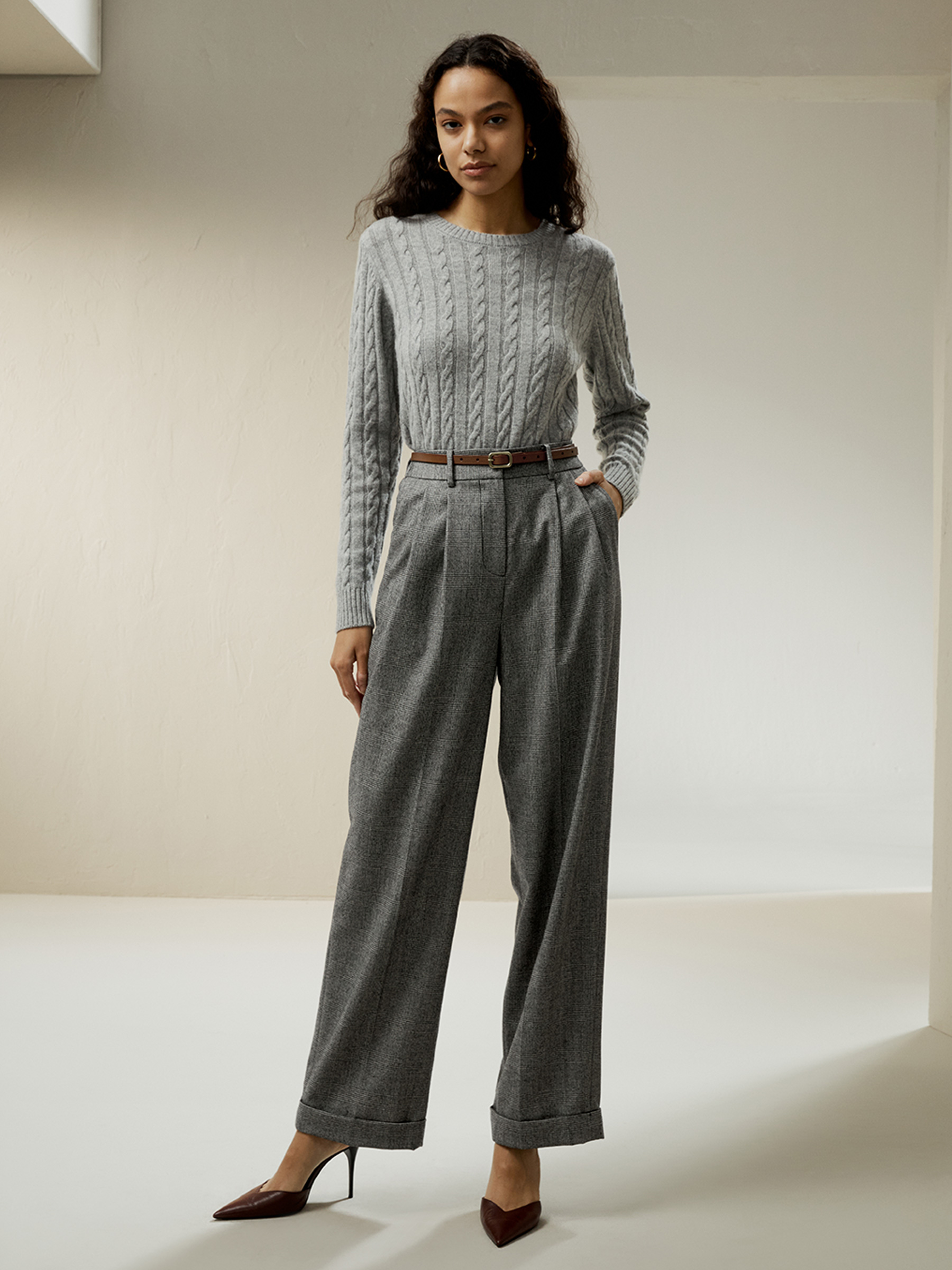 Wide leg wool-flannel suit trousers