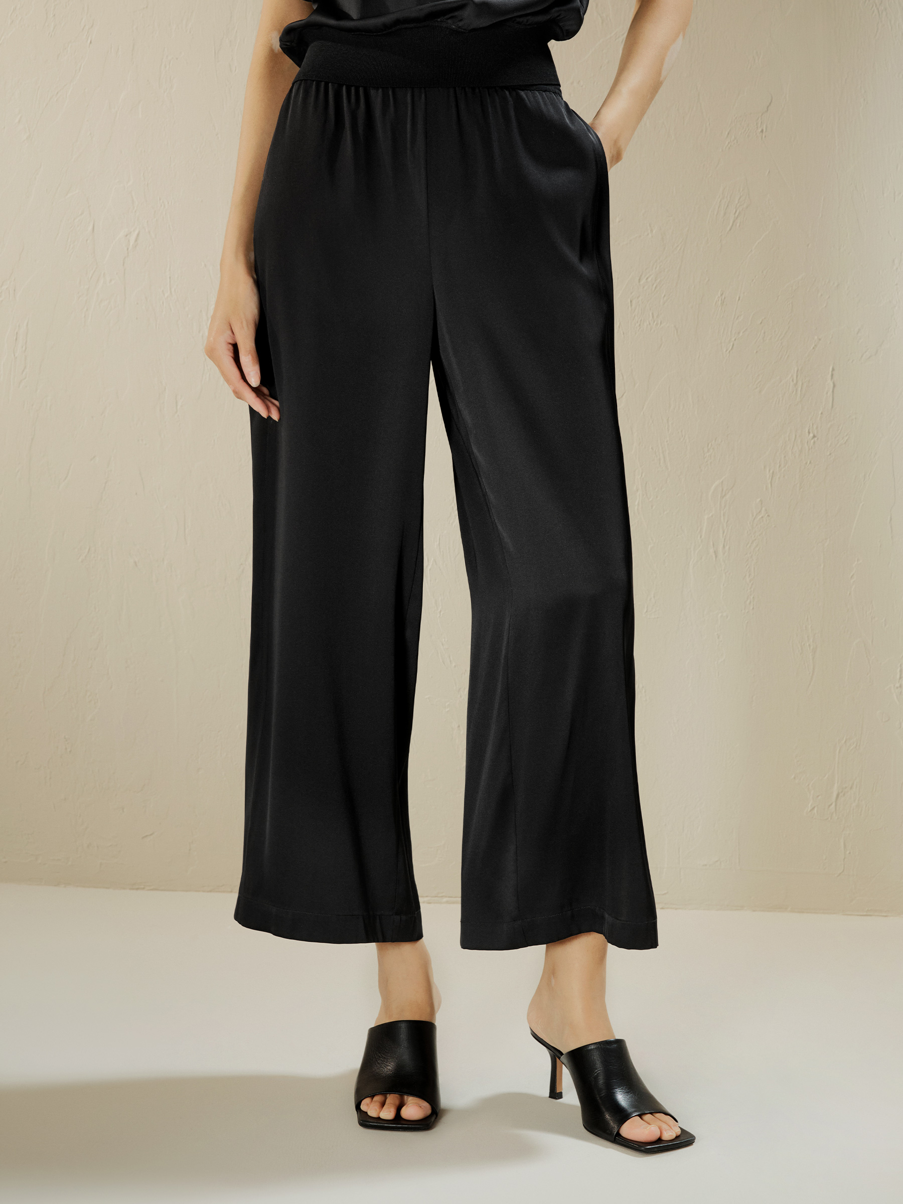 Black Silk pants with cotton lining and gota border – Handpicked