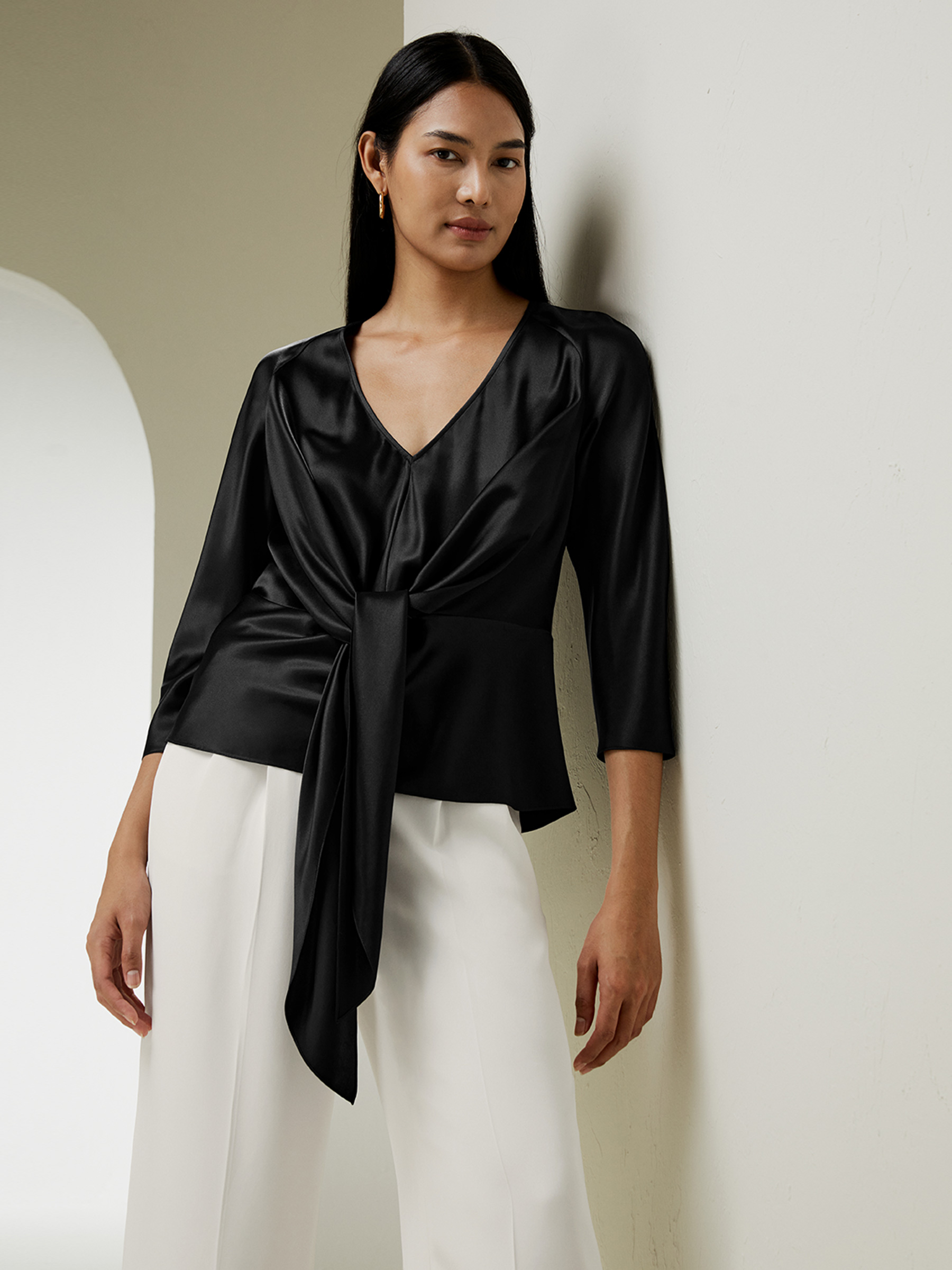 LILYSILK V Neck Silk Blouse Pullover Style Skin Friendly UK Black XS
