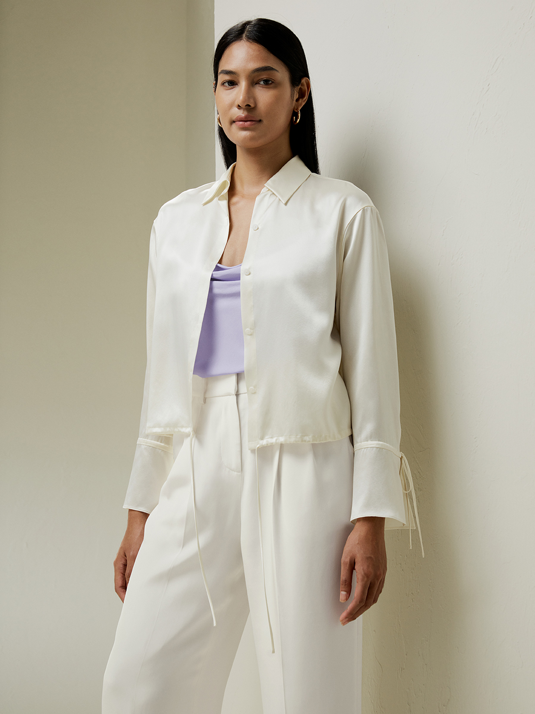 LILYSILK Seiden Bluse Damen 100% Grade 6A Maulbeerseide Langer Ärmel Leicht Und Weich Lilienweiß M Deutschland