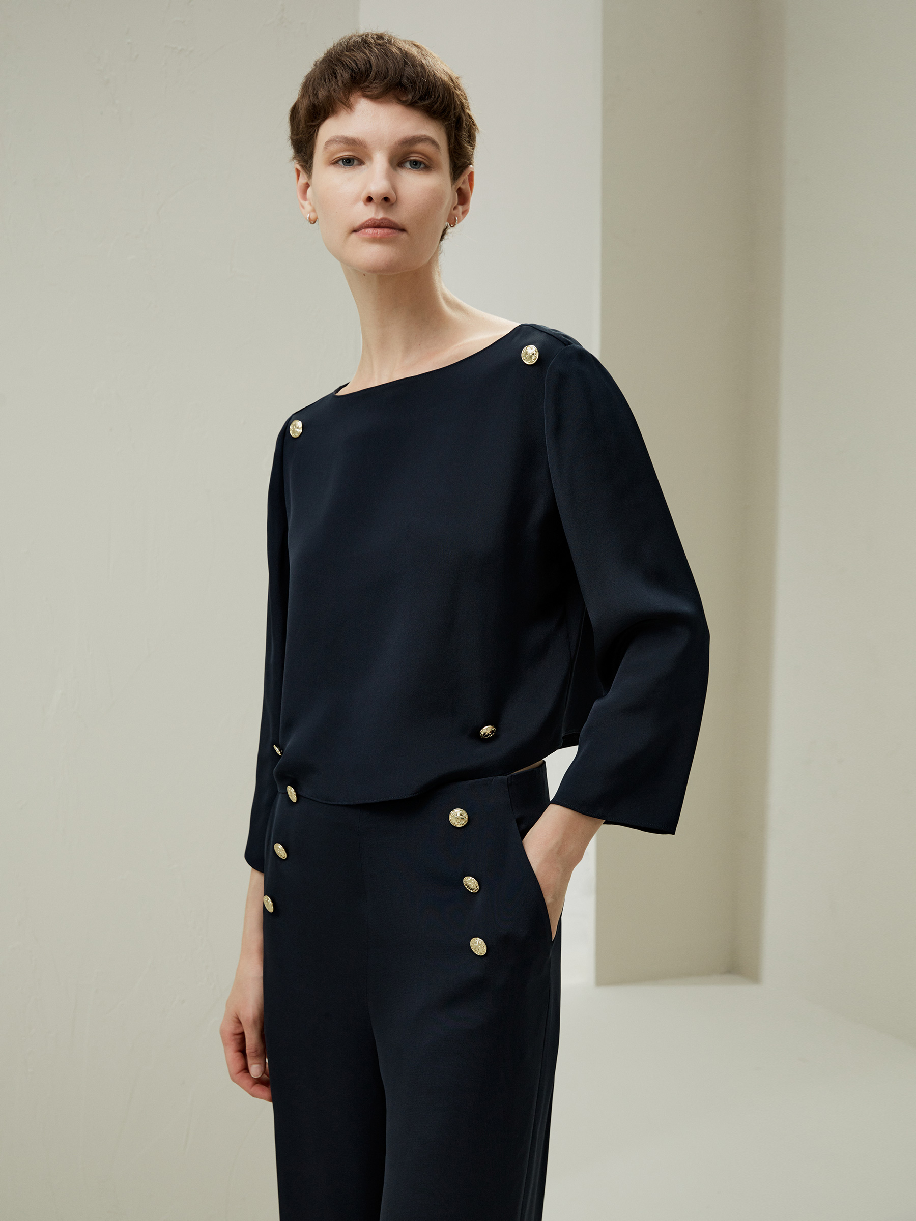 LILYSILK Top En Soie Manches Trois Quarts Et Col Bateau 100% Soie Naturelle Pièces Incontournables Pour De Multiples Occasions 42 - LILYSILK - Modalova