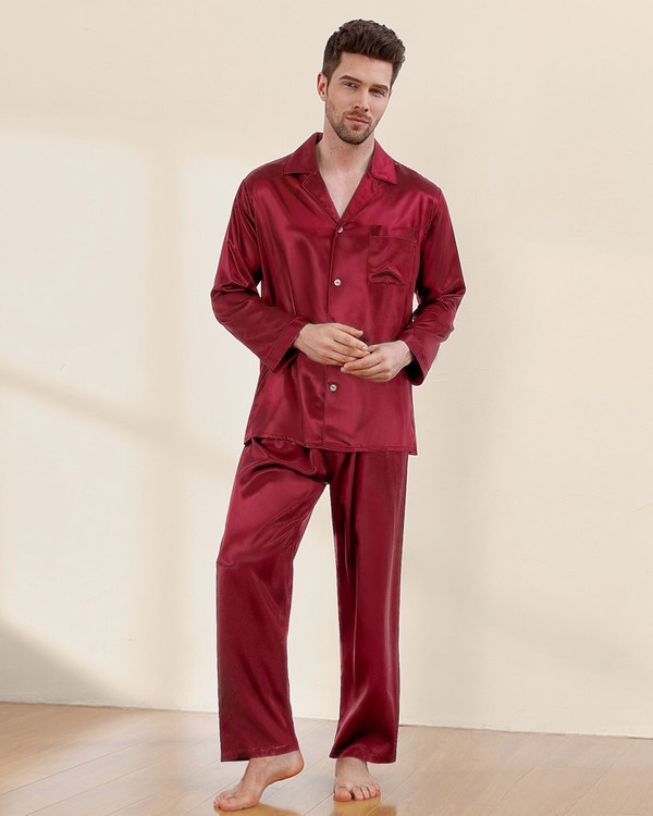 Carl Washable Piped Men's Silk Pajama Set